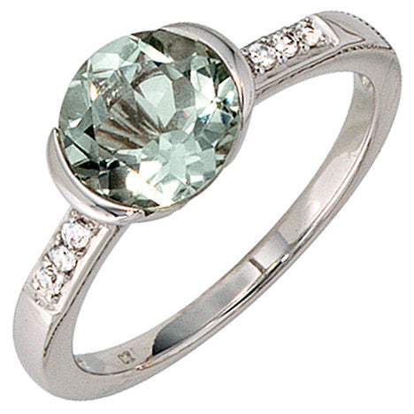 Damen Ring 585 Gold Weißgold 6 Diamanten Brillanten 1 Amethyst grün Goldring - 50 Unkategorisiert online kaufen