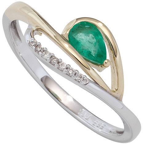 Damen Ring 585 Weißgold Gelbgold bicolor 1 Smaragd grün 7 Diamanten Brillanten - 50 Unkategorisiert online kaufen Damen Ring 585 Weißgold Gelbgold bicolor 1 Smaragd grün 7 Diamanten Brillanten - 50 Unkategorisiert online kaufen
