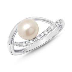 🦚 585er Weißgold-Ring Perle Diamanten 0,054 ct. Unkategorisiert online kaufen