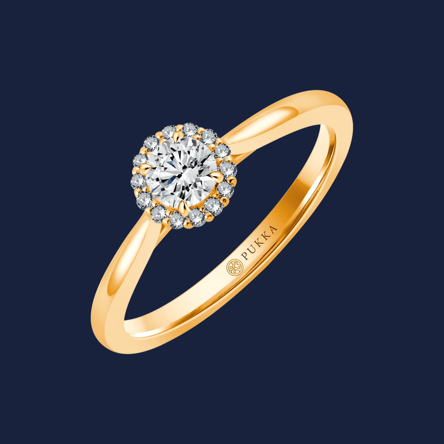 🦚 Bouquet Halo Round Pinched Cathedral Ring - 14k Gelbgold / 0.30ct natürlicher Diamant in SI H+ von Pukka Berlin Unkategorisiert online kaufen
