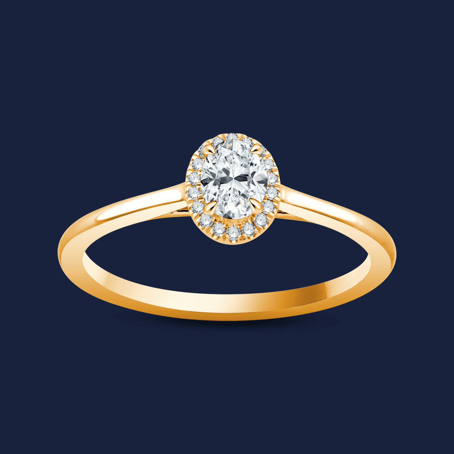 🦚 Cathedral Halo Oval Ring - 14k Gelbgold / 0.30ct natürlicher Diamant in SI H+ von Pukka Berlin Unkategorisiert online kaufen