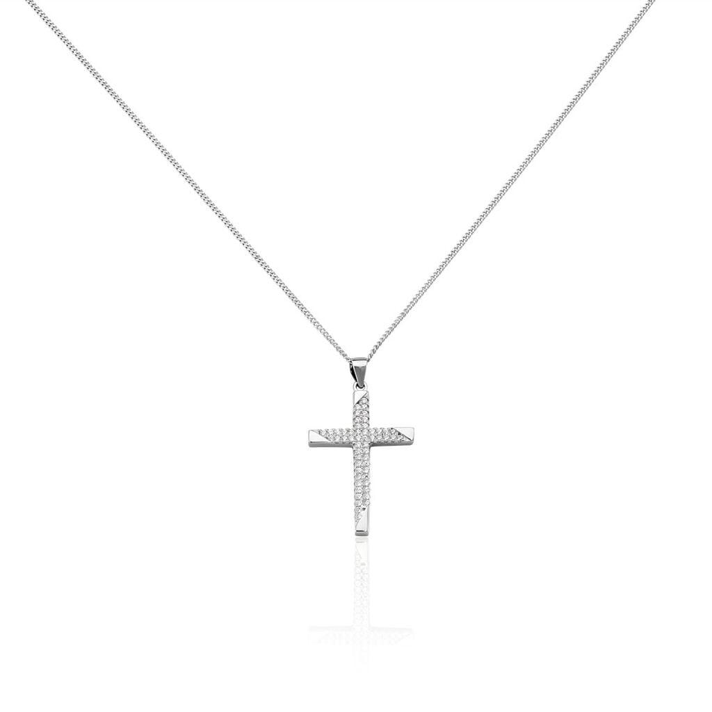 🦚 Damen Collier Silber 925 Zirkonia Weiß Religiöses Kreuz B 20,35 mm, Collier mit Stein Unkategorisiert online kaufen