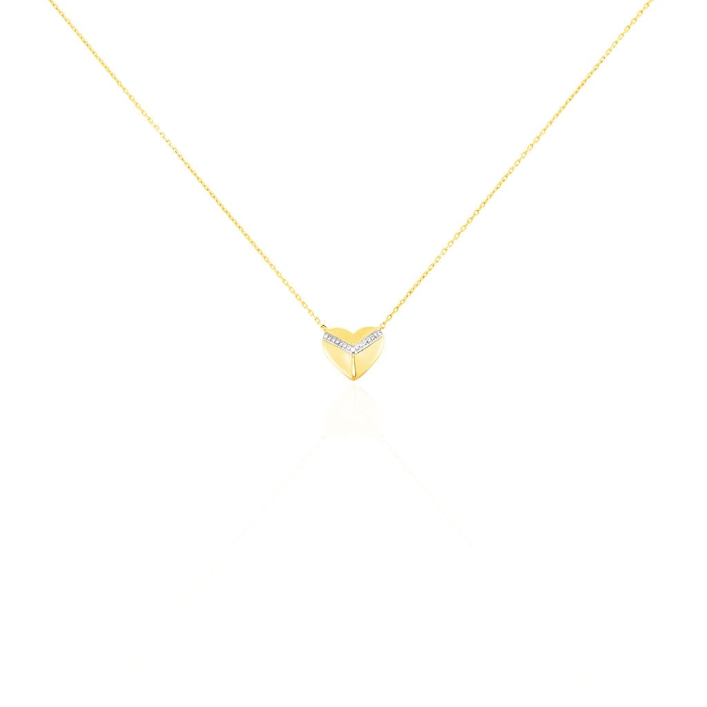 🦚 HERZ FULL Damen Collier Gold 375 (9 Karat) Diamant Weiß 0,03 ct Herz, Collier mit Stein Unkategorisiert online kaufen
