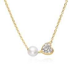 🦚 Kette Herz aus 585er Gold mit Perle und Diamanten