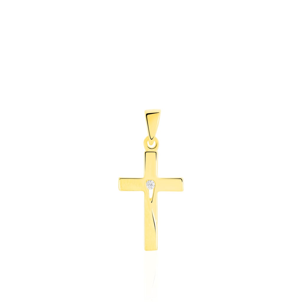 🦚 KREUZ 1 Unisex Anhänger Gold 375 (9 Karat) Diamant Weiß 0,01 ct Religiöses Kreuz, Anhänger mit Stein Unkategorisiert online kaufen