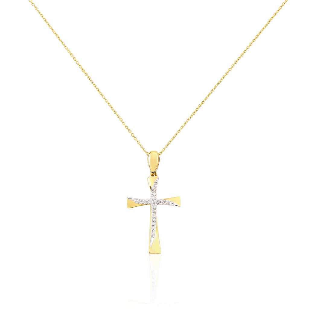 🦚 Kreuz HO 1 Damen Collier Gold 375 (9 Karat) Diamant Weiß 0,03 ct Religiöses Kreuz, Collier mit Stein Unkategorisiert online kaufen