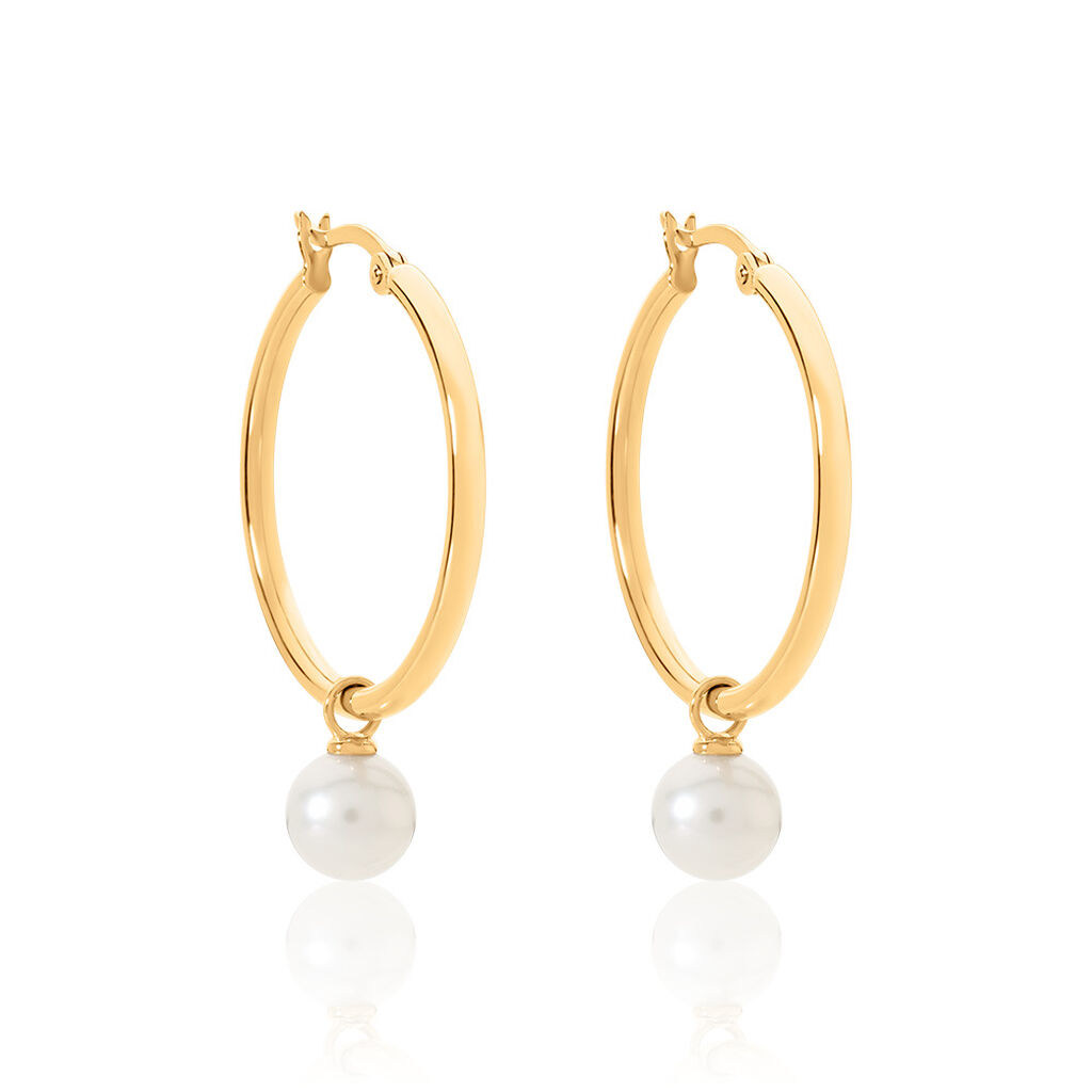 🦚 MANDY Damen Creolen Gold 375 (9 Karat) Zuchtperle Weiß, Creolen mit Stein Unkategorisiert online kaufen