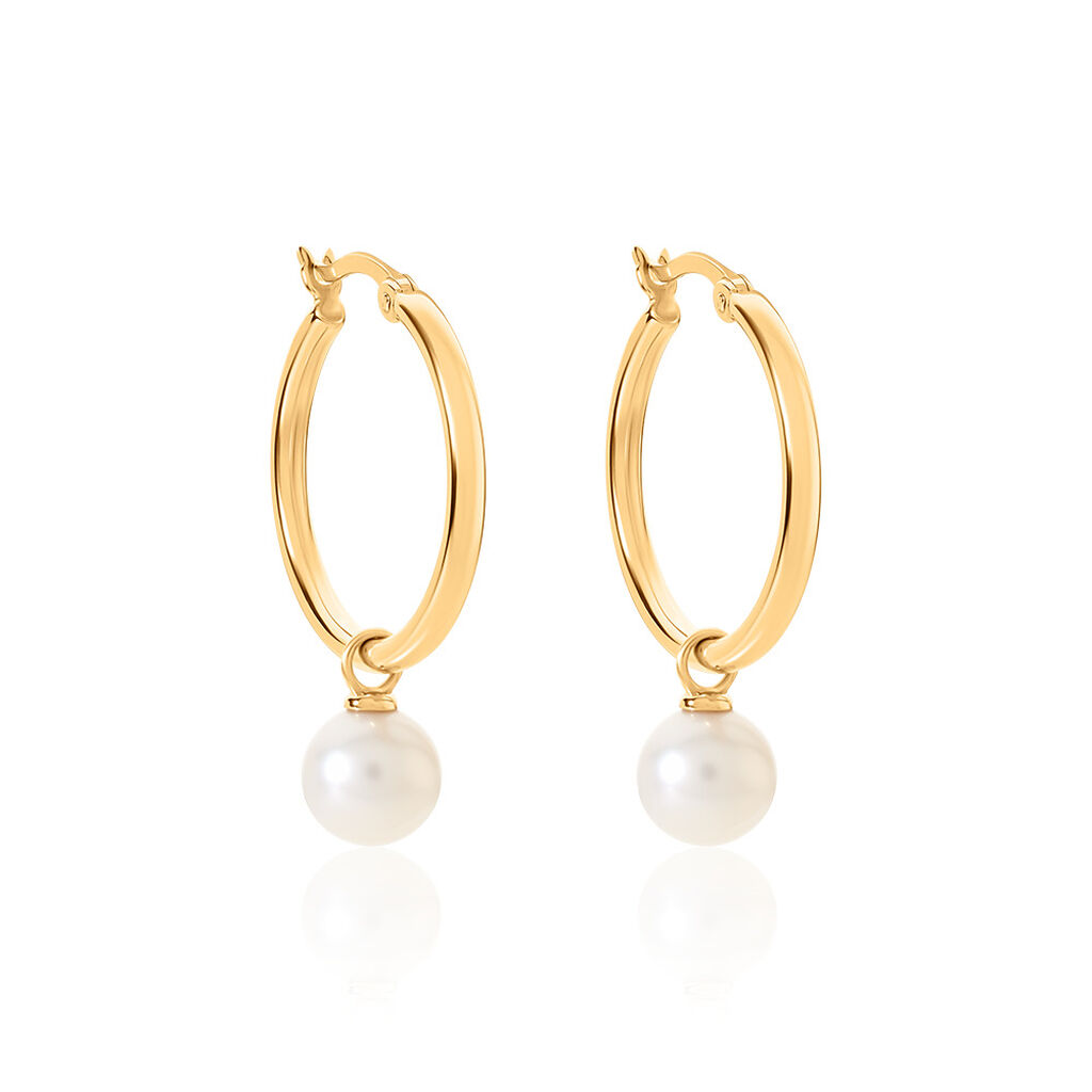 🦚 MANDY Damen Creolen Gold 375 (9 Karat) Zuchtperle Weiß, Creolen mit Stein Unkategorisiert online kaufen