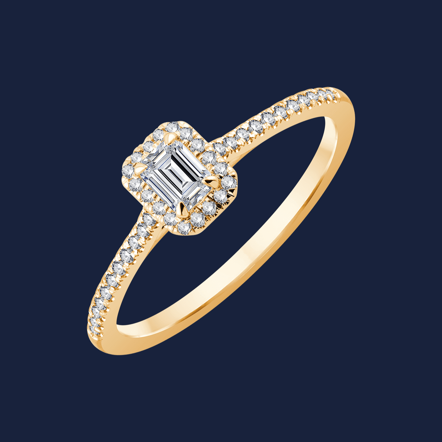 🦚 Micro Cathedral Halo Emerald Ring - 14k Gelbgold / 0.30ct natürlicher Diamant in SI H+ von Pukka Berlin Unkategorisiert online kaufen