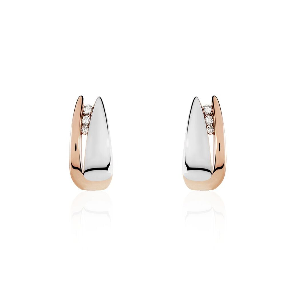 🦚 SACA Damen Creolen Gold Bicolor Silber/Roségold 375 (9 Karat) Diamant Weiß 0,24 ct, Creolen mit Stein Unkategorisiert online kaufen