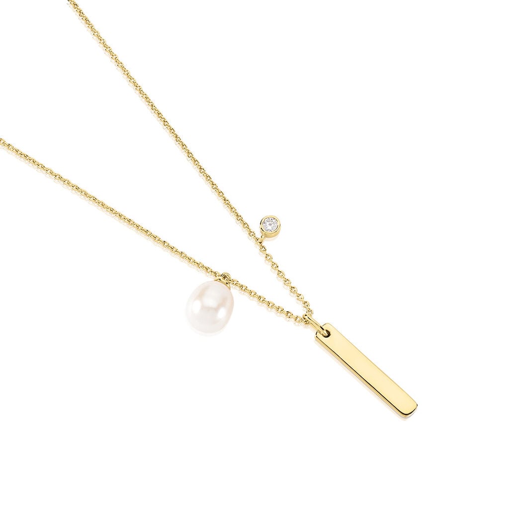 🦚 Virtu Damen Collier Silber vergoldet 925 Zuchtperle Weiß B 1,3 mm, Collier mit Stein Unkategorisiert online kaufen